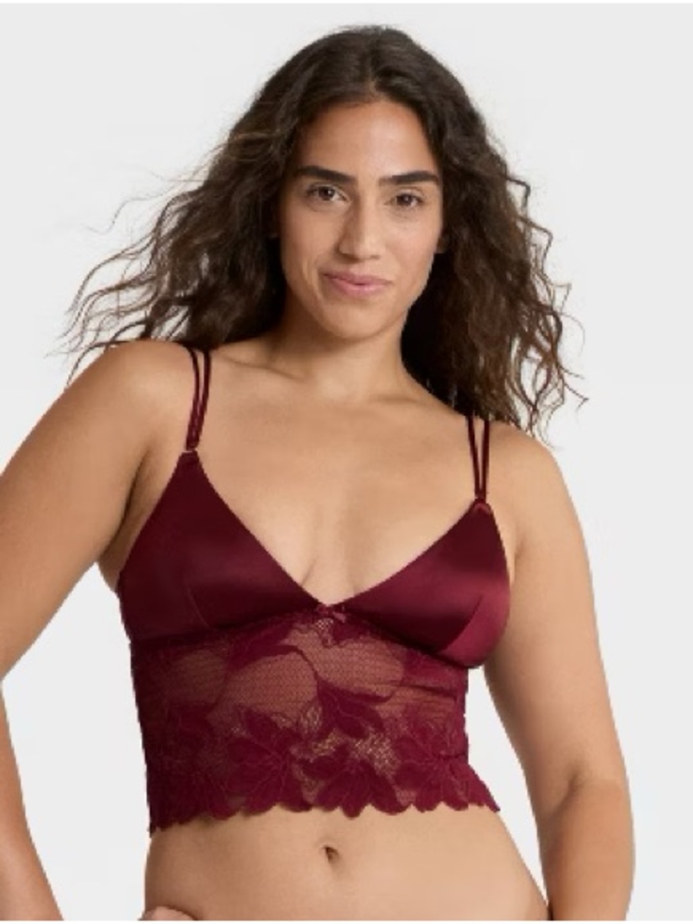 Auden Satin & Lace Bralette Crop Top - Burgundy